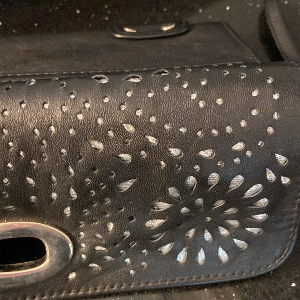 Black Pierced Leather Wallet Clutch with Silver Underlay & Hardware - Picture 12 of 12